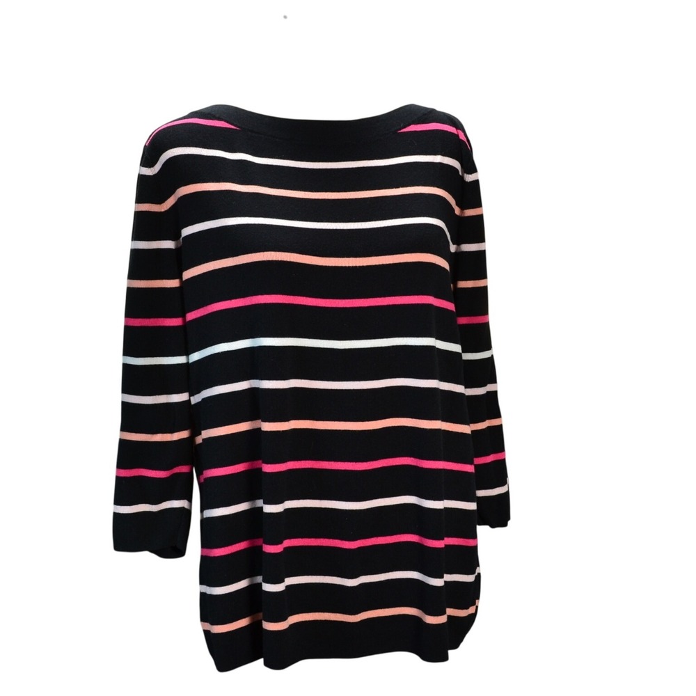 Talbots‎ Plus Size 2X Black Striped Boat Neck Long Sleeve Casual Sweater Top